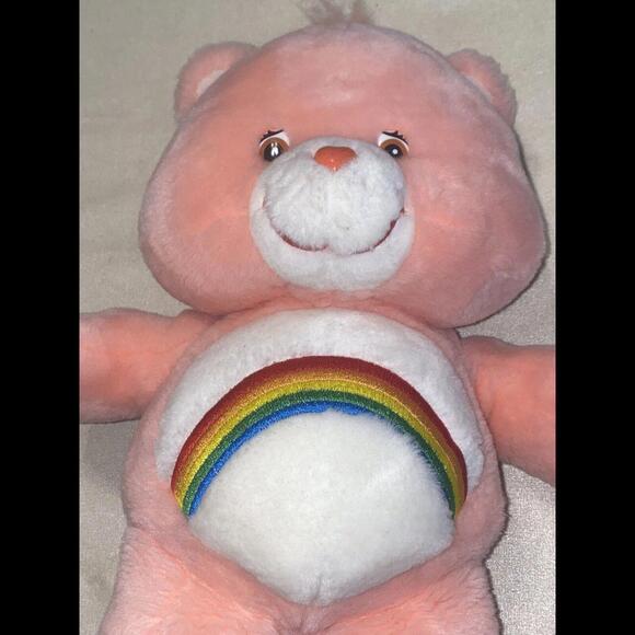 Care Bears 13" Cheer Bear Stuffed Plush Retired Pink Rainbow & Pink Hearts 2002 - Picture 2 of 9
